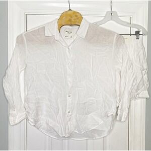 Abercrombie Fitch Oversized Crinkle Textured Shirt Short Set White M Tags‎ Read
